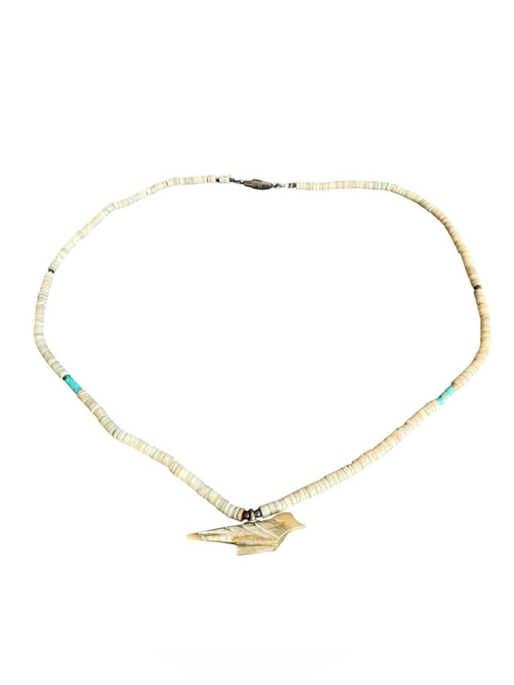 Vintage Heishi Bead Fetish Necklace‎ Mother Of Pearl Bird Pendant Dainty Choker